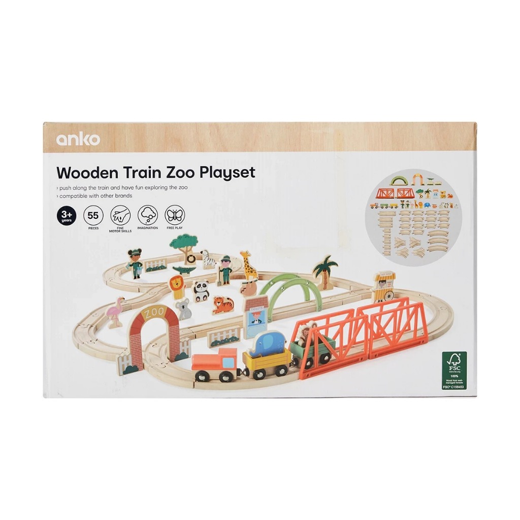 Wooden Train Zoo 55 Piece Playset - Anko | Shopee Philippines