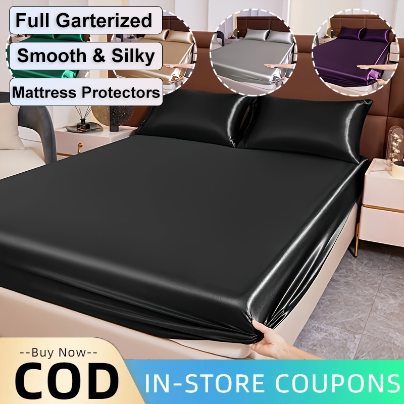 Satin Silk Fitted Bed Full Sheet Mattress Protector Bed Cover Bedsheet