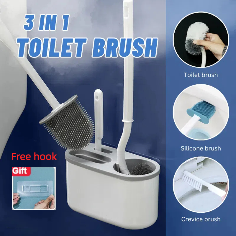 3 in 1Toilet Brush Set Wallmounted Cleaning Brush Bathroom With Holder