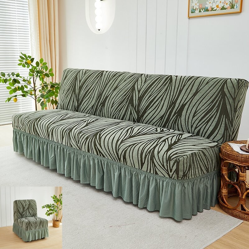 delivery Exclusive Image wave pattern with skirt armless sofa cover ...