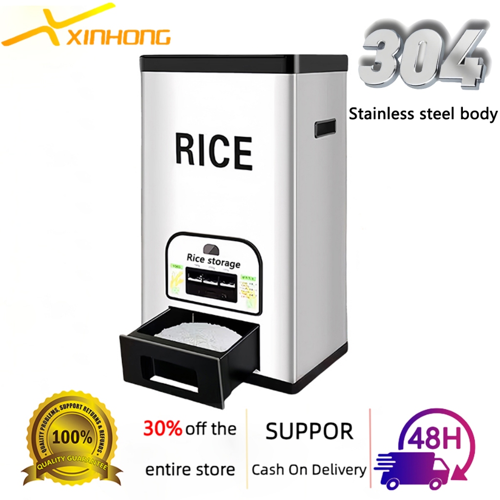 Stainless steel 10/15/20/25kg rice dispenser Household automatic rice ...