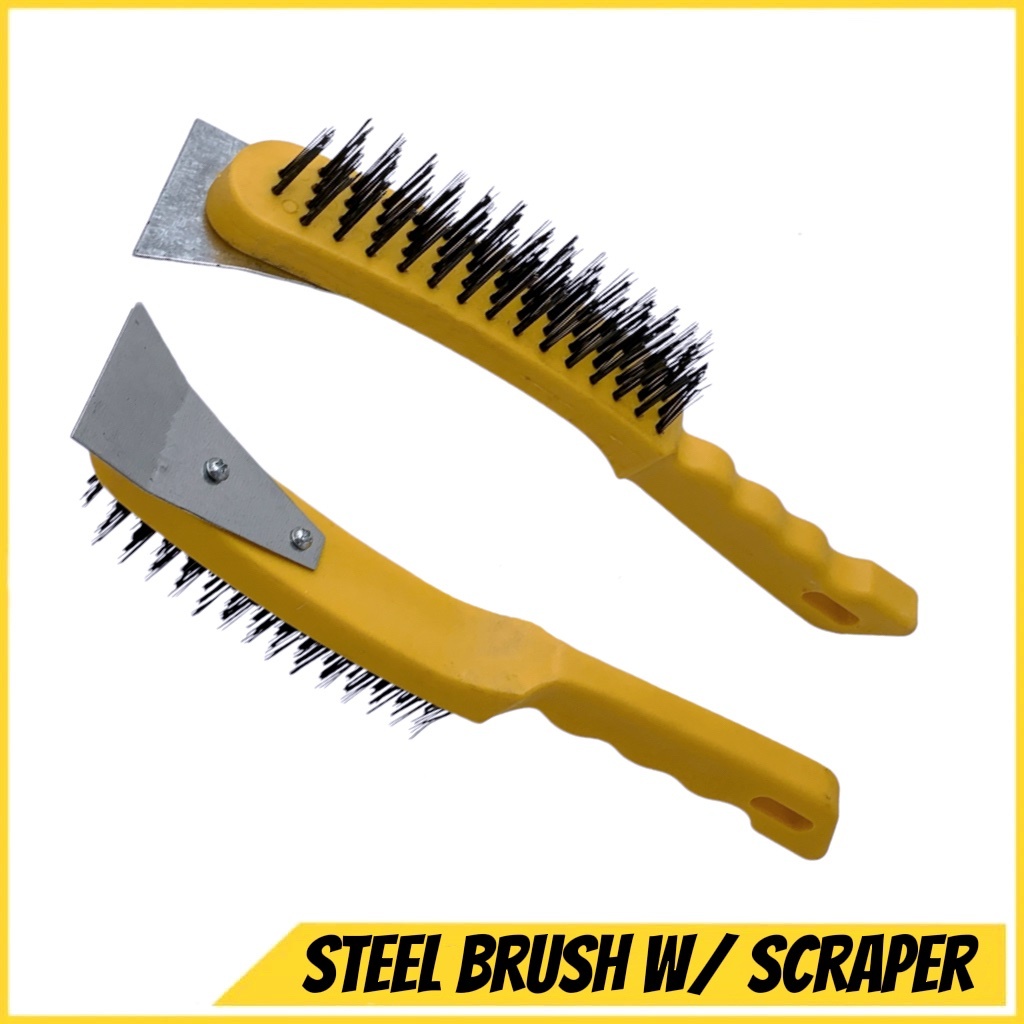 Steel Brush/Wire Brush with mini Scraper PVC Handle+ | Shopee Philippines