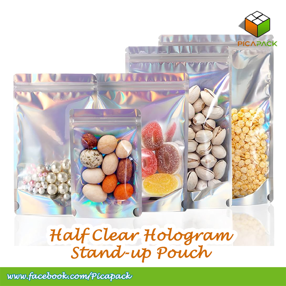 100pcs Half Clear Hologram Alluminum Stand-up pouch Resealable Candy ...