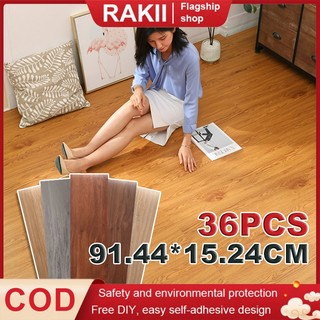 36pcs Waterproof Vinyl floor sticker 91cm x15cm Wood Grain Flooring PVC ...