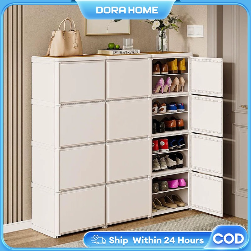 Dora Shoe Cabinet Shoe Rack Organizer Plastic Dustproof Double Capacity ...