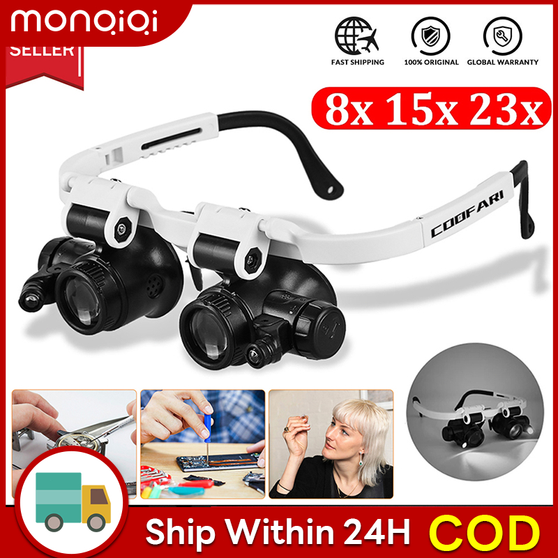 8X15X23X Telescope Magnifier Dual ,2LED Head-Mounted Illuminating ...