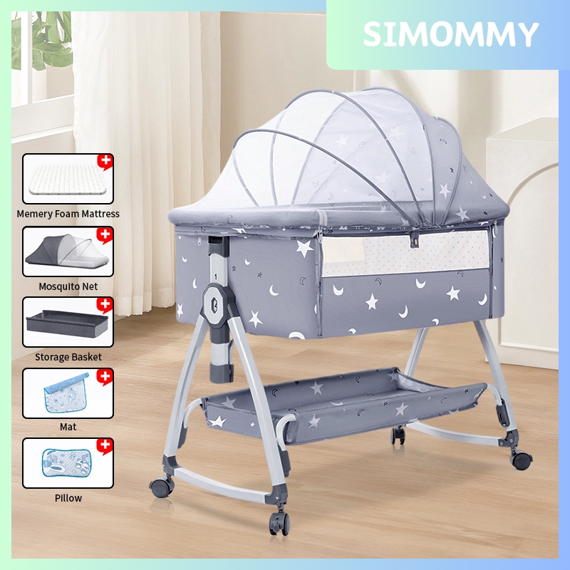 Newborn Baby Crib 0-3 years Multifunctional Baby Rocking Bed Bassinet Bed  with Mosquito Net