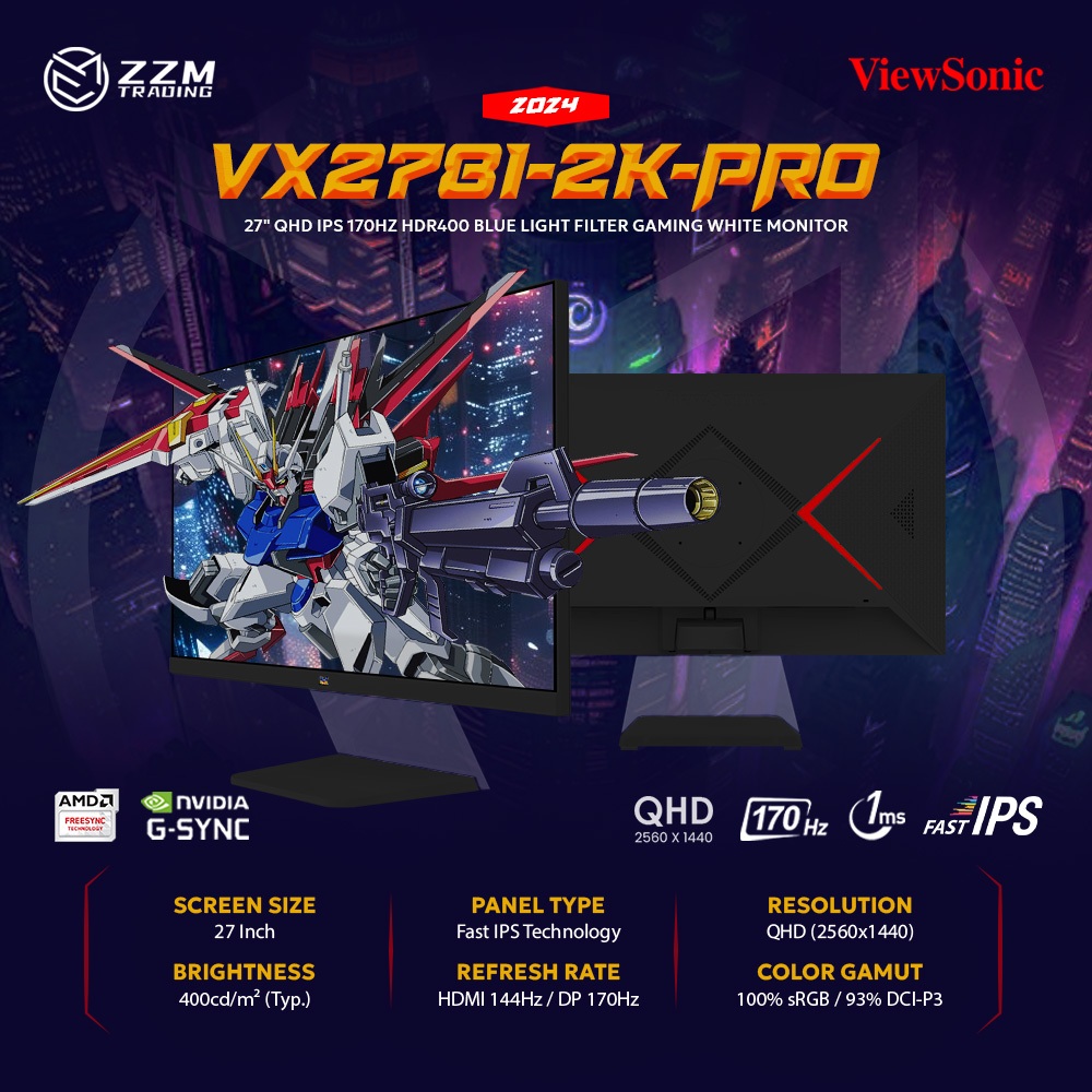 Viewsonic 27" VX2781 Fast IPS 2560 × 1440 170Hz HDR400 1ms 1000:1 100% ...