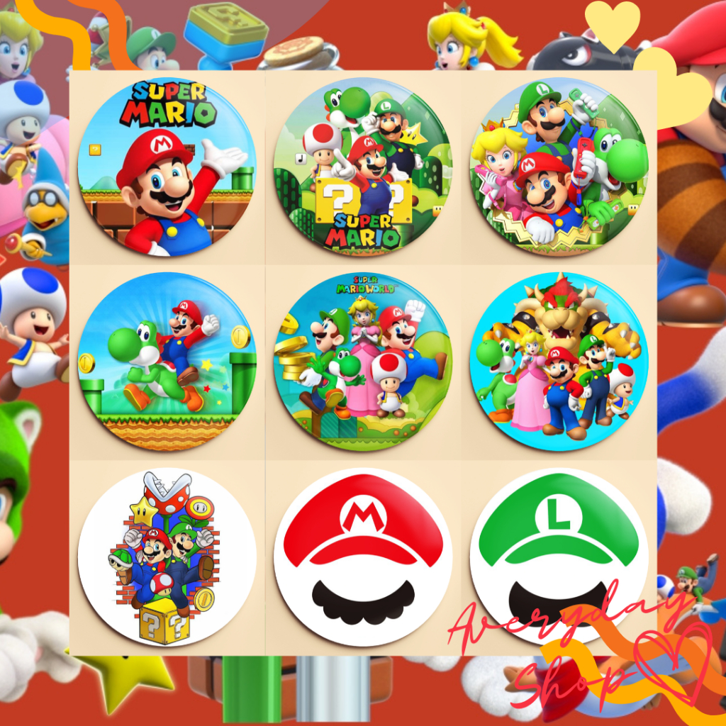 Super Mario Button Pins 2.25 Inch Set 1 [Glossy / Matte / Glitter ...