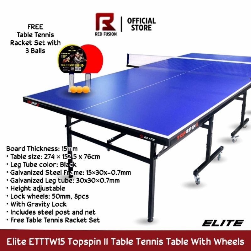 Elite ETTTW15 Topspin II Table Tennis Table With Wheels | Shopee ...