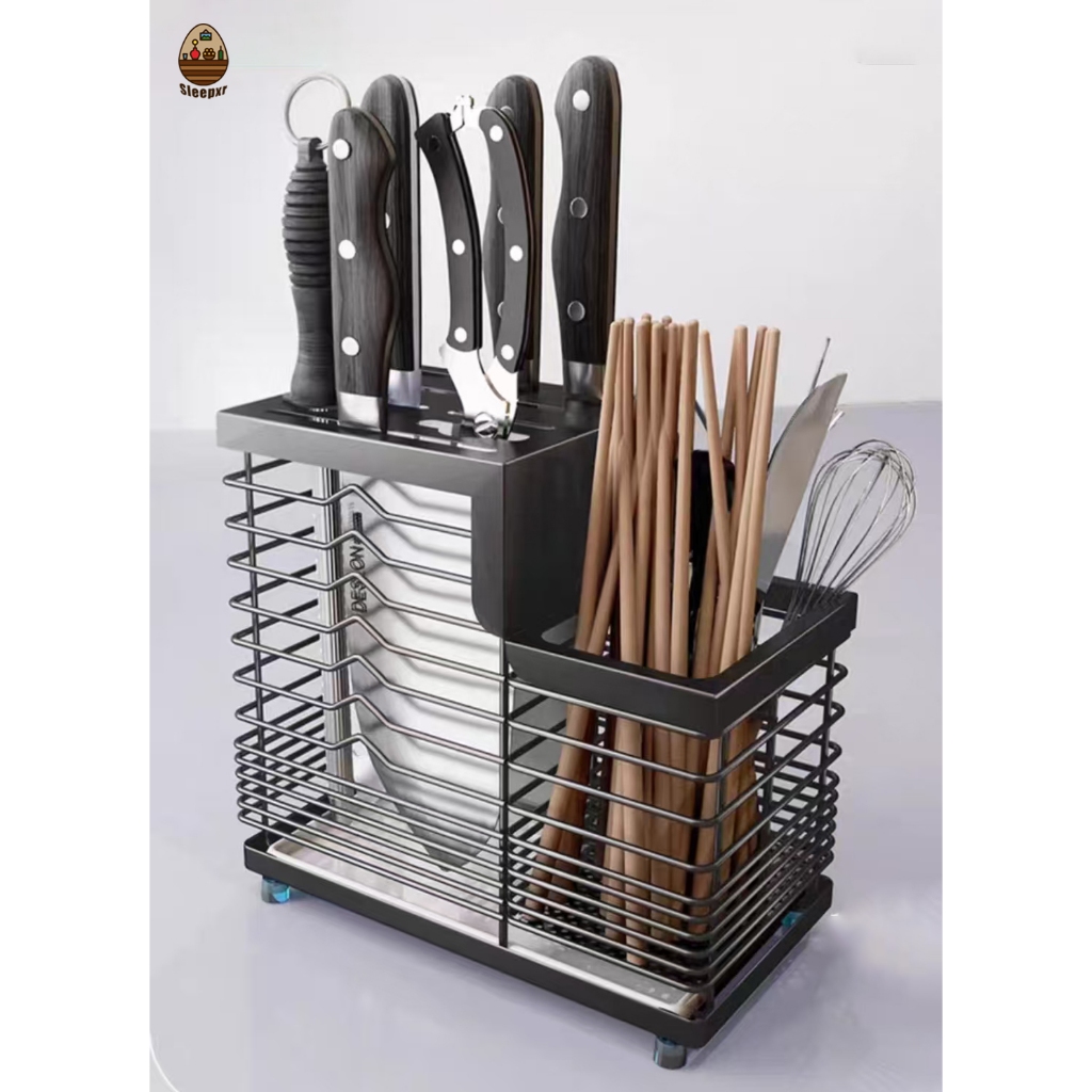 Stainless Steel Knife Rack Drainer Holder Kitchen Multi-grid Knife ...