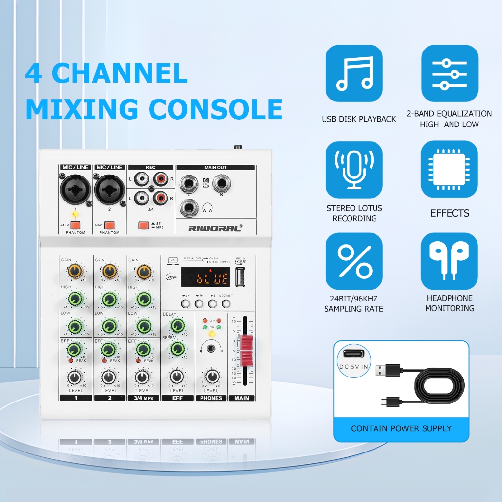 4 channel Audio mixer original system with Bluetooth Equalizer USB ...
