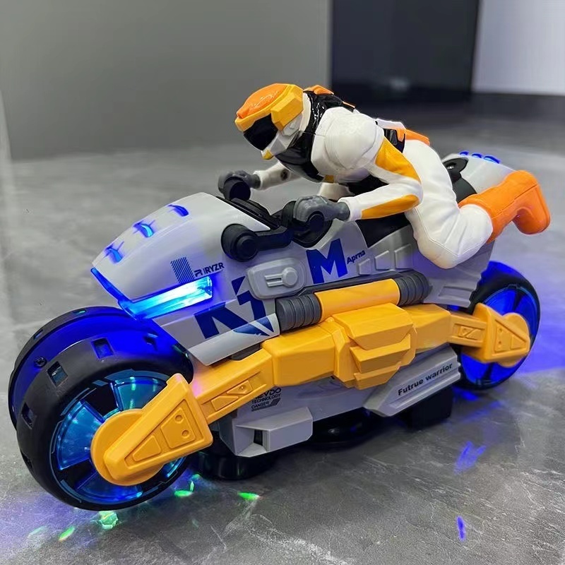Electric stunt transformable motorcycle children's toy spinning light ...