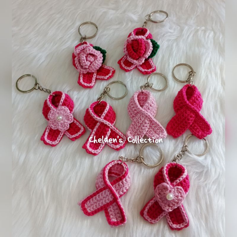 crochet pink ribbon keychain handmade | Shopee Philippines