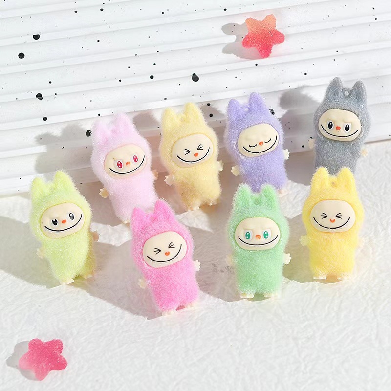 Mini flocked labubu doll baby pendant schoolbag standing pendant ...