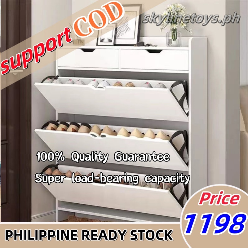 Modern Shoe Cabinet Flip Shoe Rack Door Side Shoe Organizer With Drawer ...