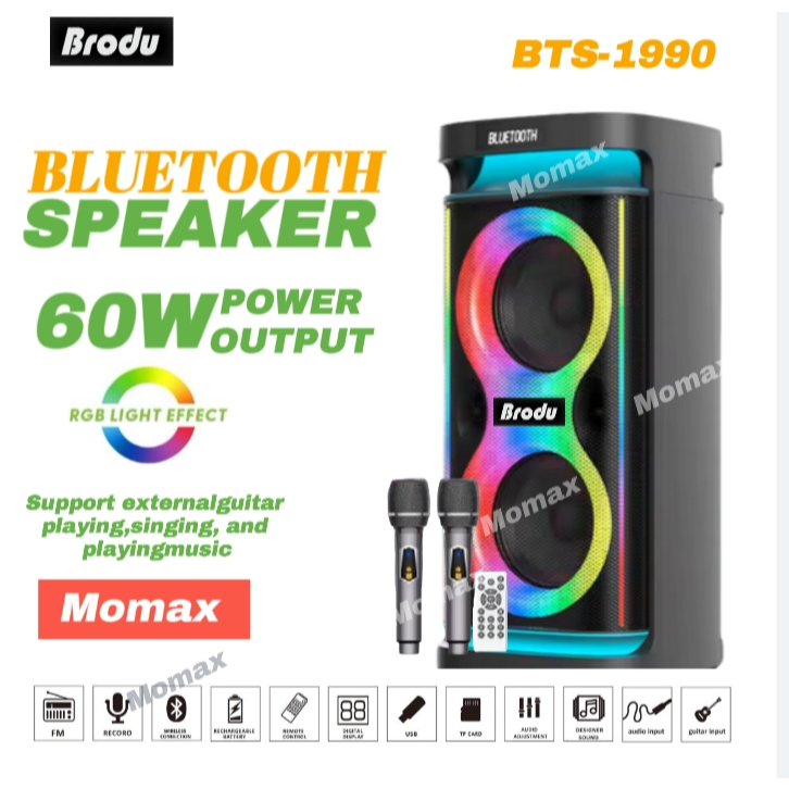 Brodu BTS-1990 60w DJ Portable party Bluetooth Karaoke Speaker with 2 ...