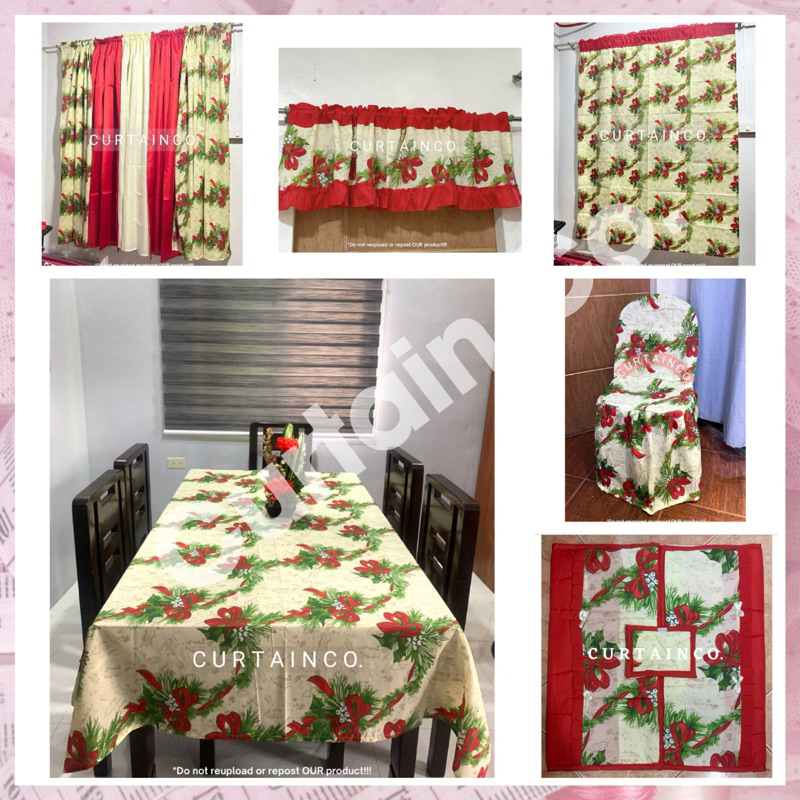 CurtainCo. | Cream Ribbonette Christmas Curtain Family Matchy Set ...