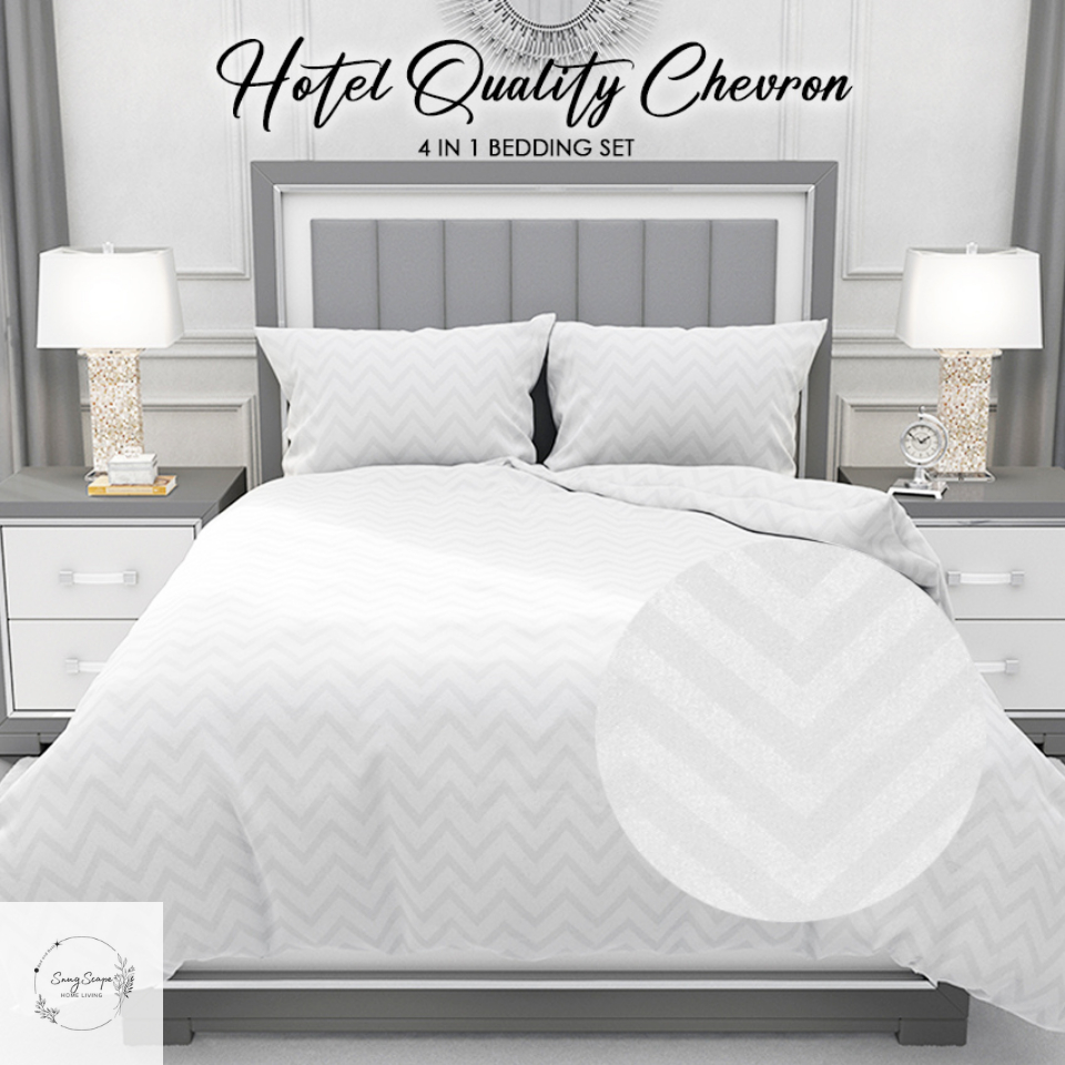 SnugScape Chevron Garterized 4in1 Cotton Bed Sheet ( 2 pillowcases, 1 ...