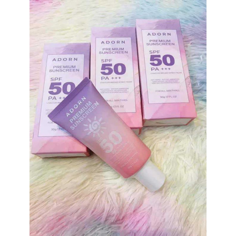 W/ Freebie, ADORN PREMIUM SUNSCREEN SPF50+++ | 50g | Shopee Philippines
