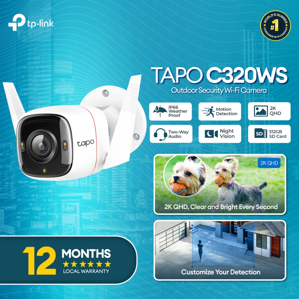 TP-Link Tapo C320WS Outdoor Security Wi-Fi Camera 2k QHD 4mp CCTV IP ...