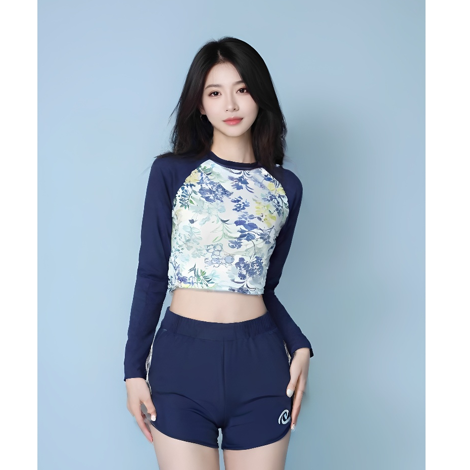 RAINBOW L/S w/padded crop top shorts terno rash guard swimwear for ...