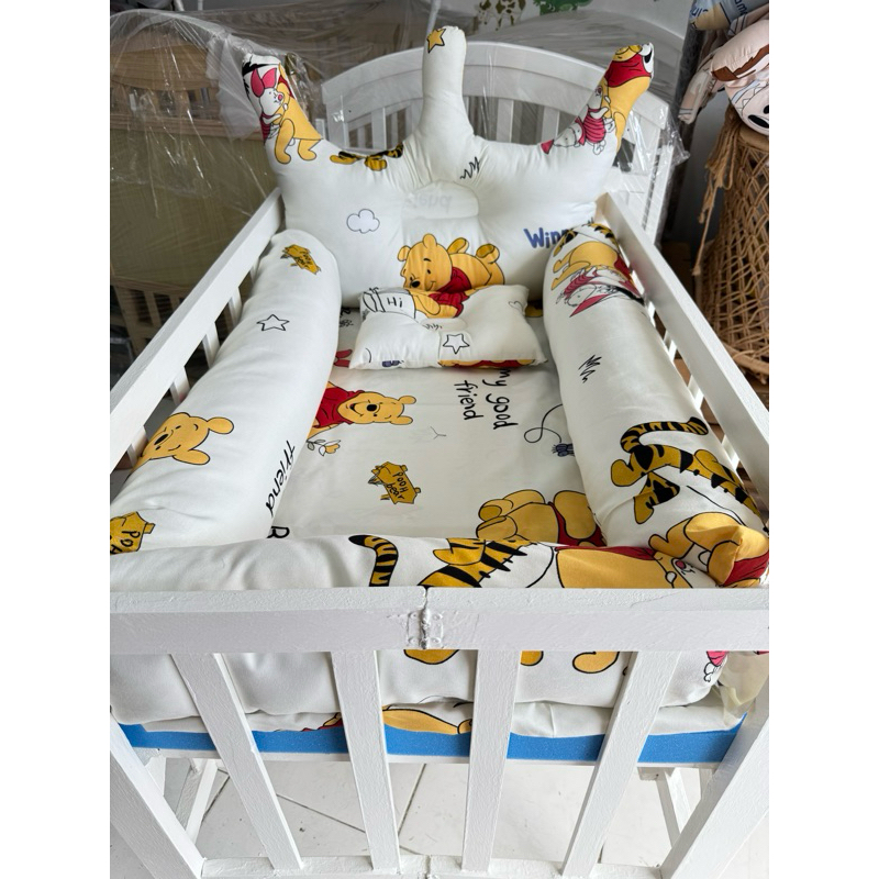 WHITE CRIB w/ Big Crown, Foam, Big bumper & Head Pillow (ALL-IN SET ...