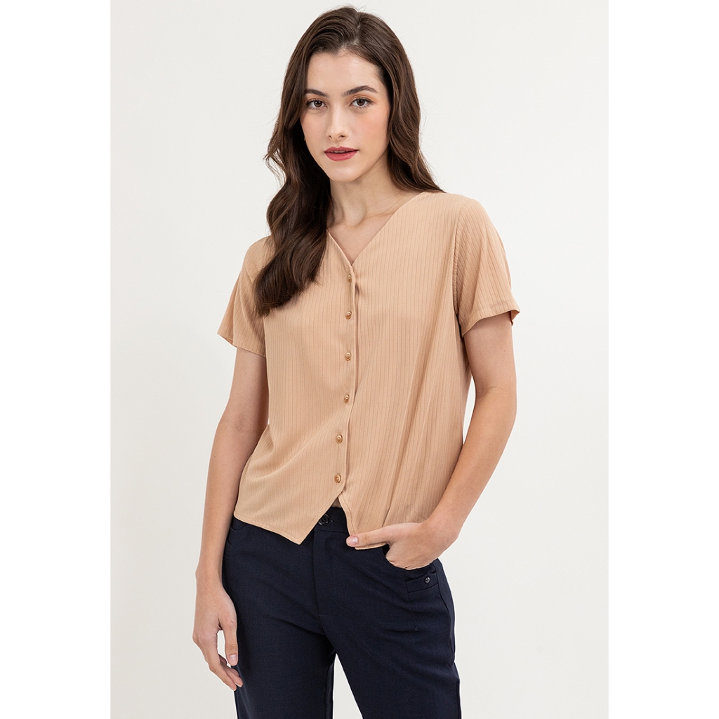 Krizia Button Down V-Neck Bell Sleeve Blouse | Shopee Philippines