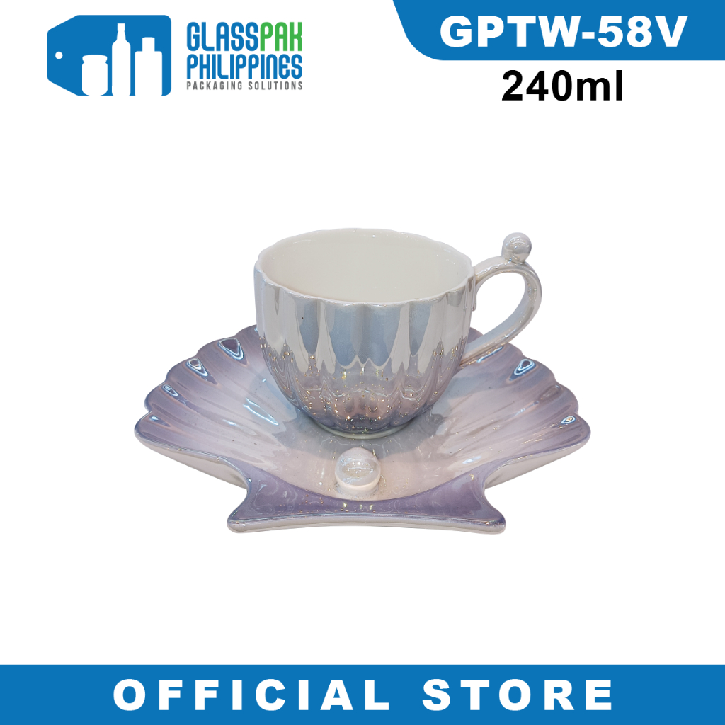 RareCi Pearl Shell Coffee Cup And Saucer, 8oz(240ML) For Specialty Coffee Drinks, Cappuccino, Latte, Americano And Tea, Elegant Ceramic Coffee Cups For Coffee Shop And Barista (Gradient Pupple