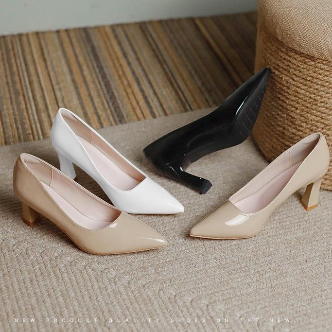 Block Heel Pumps Heel To Toe Shoe Store Ladies Pointy Trim Block