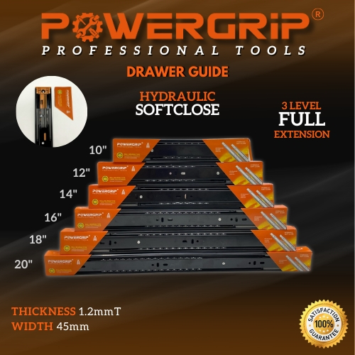 POWERGRIP HYDRAULIC SOFT CLOSE DRAWER GUIDE THREE LEVEL FULL ...