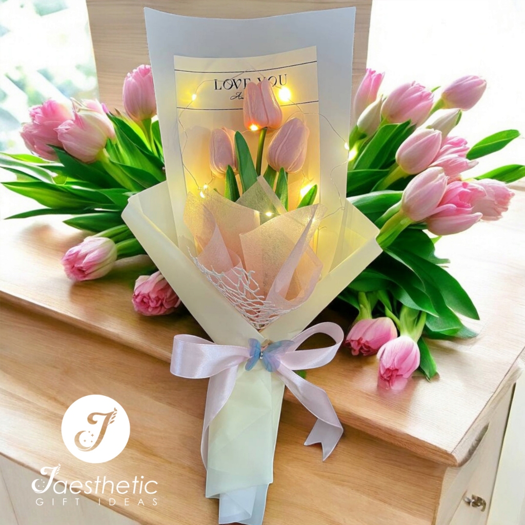3 Pink Tulip Flower Bouquet Best Anniversary Monthsary Bday Gift Ideas ...
