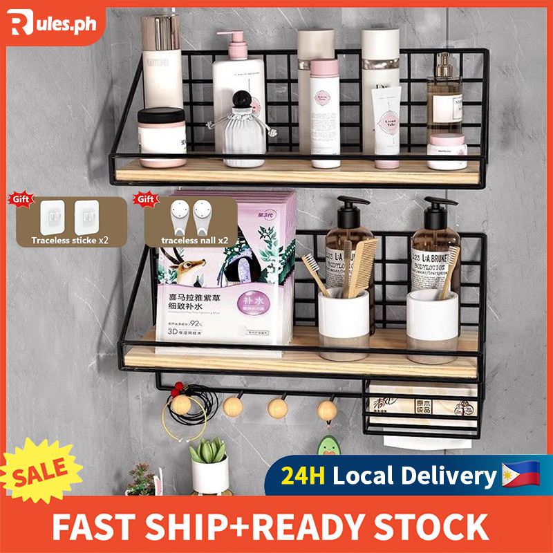 Rules Bathroom Organizer Wall Mounted Wood Floating Shelf Hanging ...