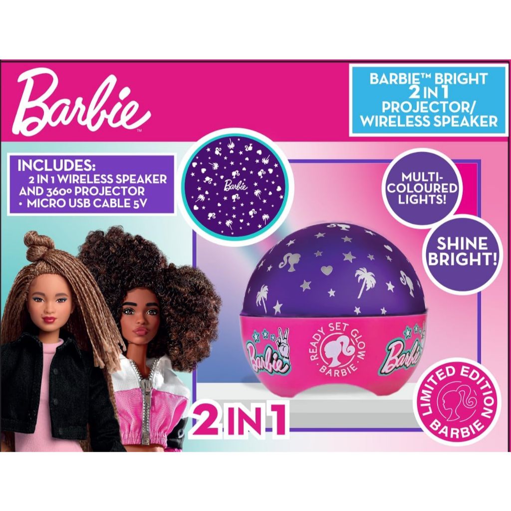 Barbie Ready Set Glow 2-in-1 Projector Light & Wireless Bluetooth ...