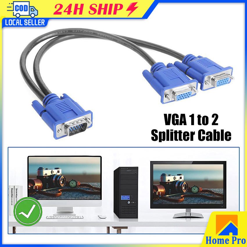 2 Dual Port Y Splitter 1 In 2 Out Cable Adapter For LCD TV Box Displays ...