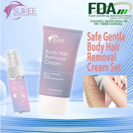SUKEE Hair Removal Cream Painless Set With Soothing Spray Safe Gentle ...