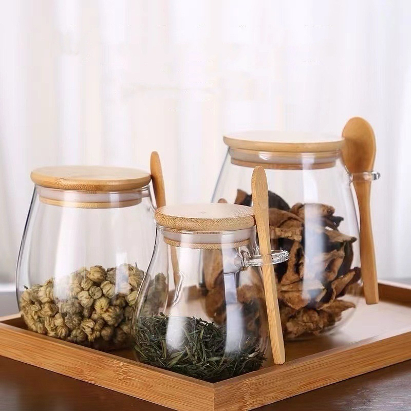 Ellipsoid Airtight Glass Jar with Spoon Food Storage | Shopee Philippines