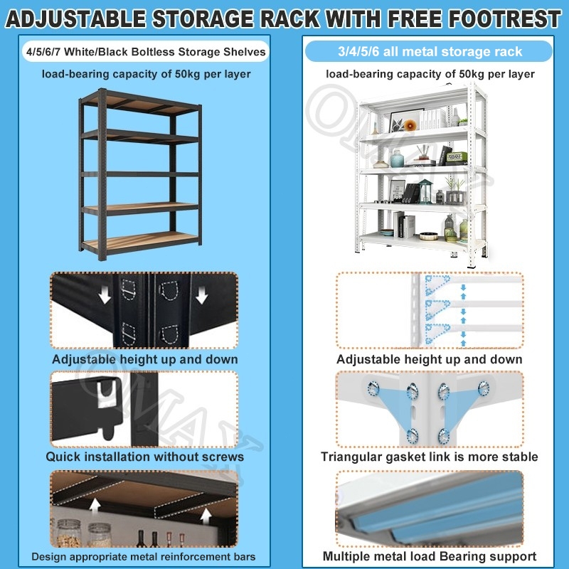 5 Layers Steel Rack Metal Rack Shelf Boltless Organizer Rack Heavy Duty ...