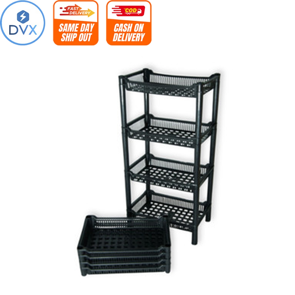 DVX 4-Layer Rack Storage Black Plastic Shelves | Shopee Philippines