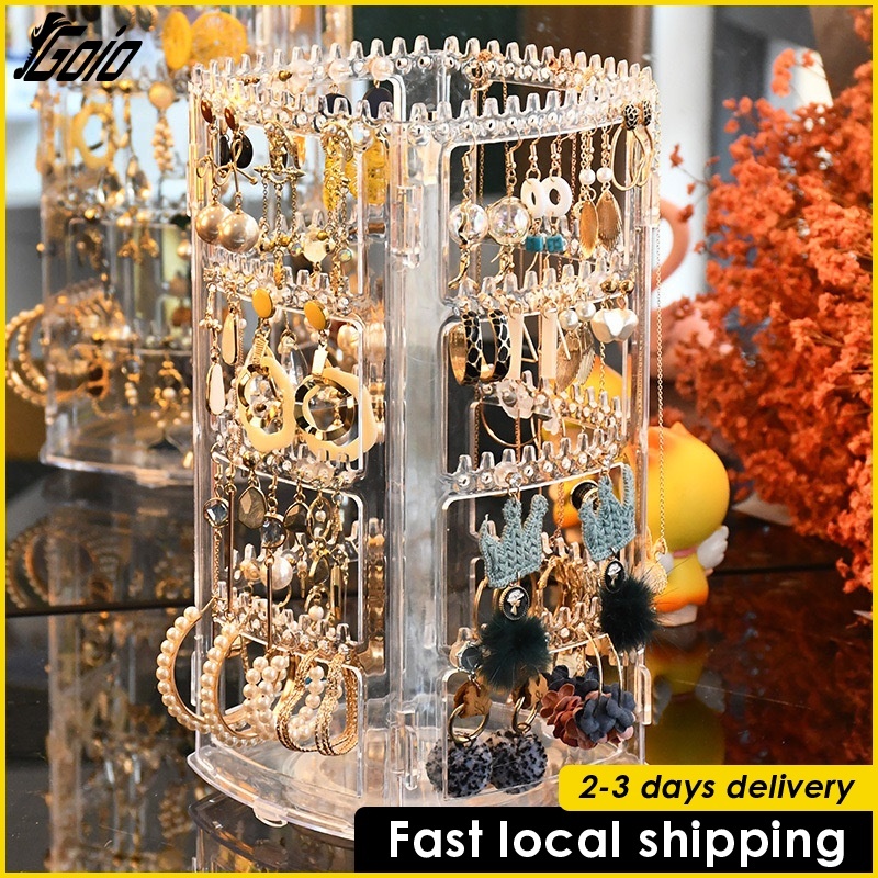 Rotating Jewelry Storage Box Earring Display Stand Earring Organizer ...