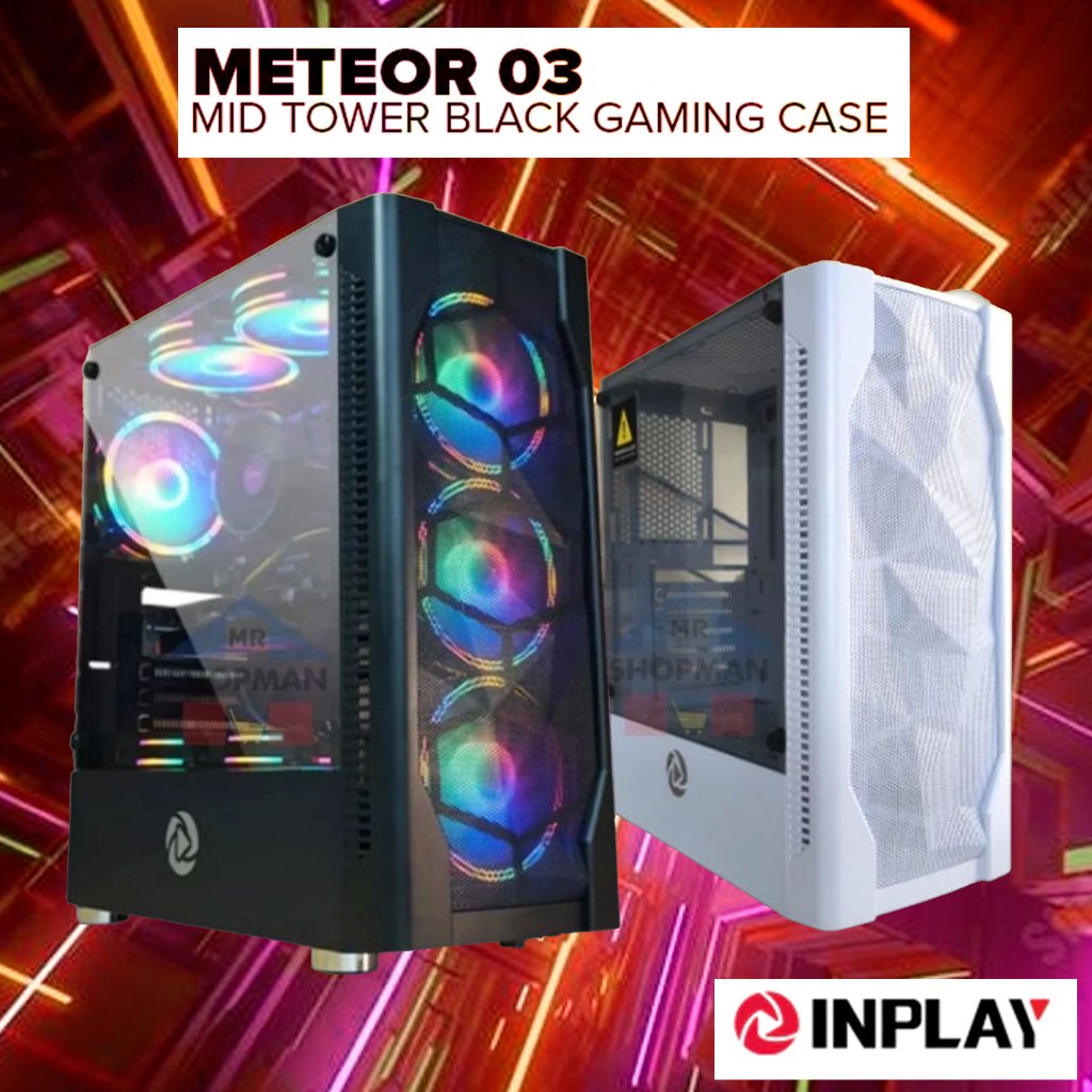 CREATIVESTUDIO_InPlay Meteor03 White and BLACk Mid Tower Gaming Case PC ...