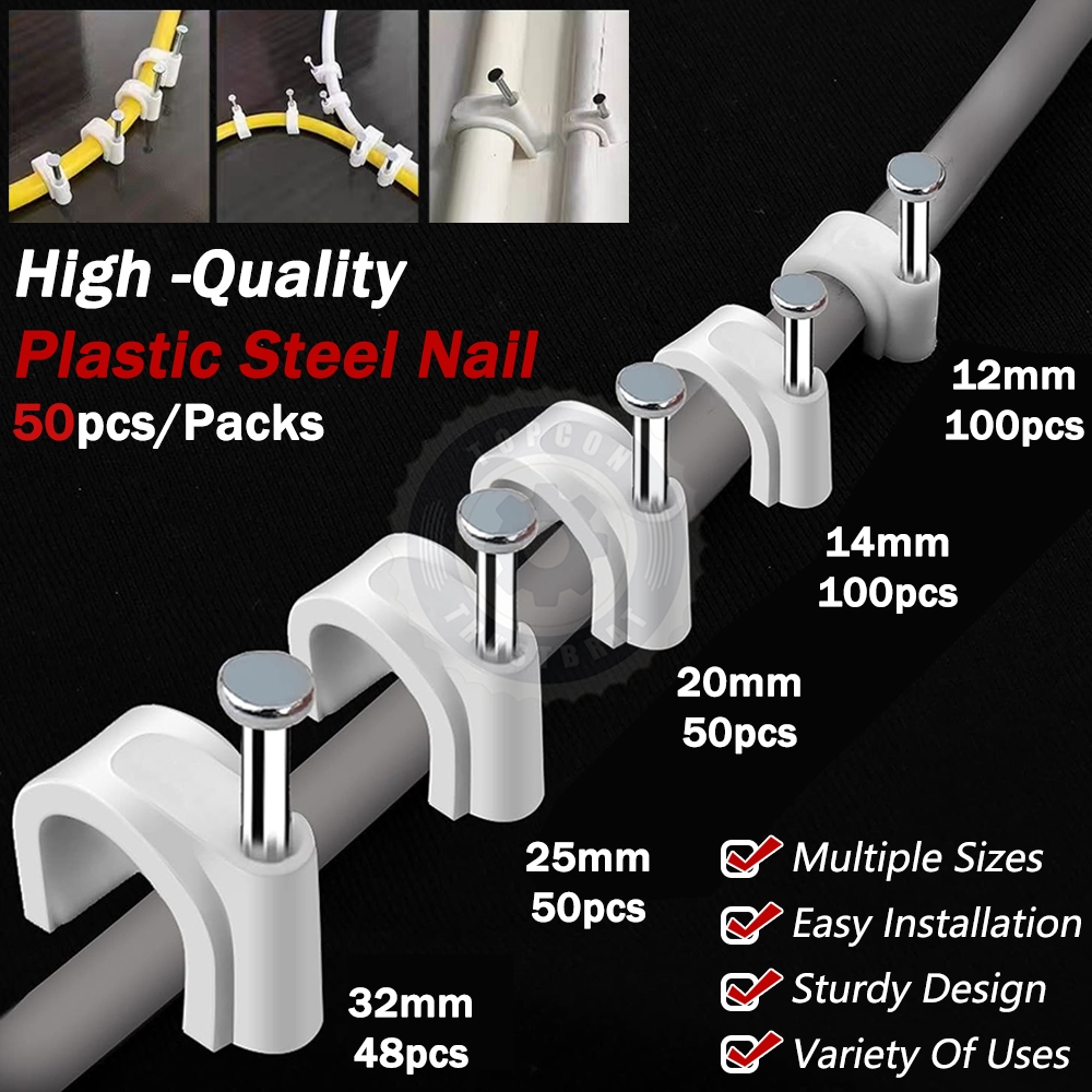 Per Pack (50pcs) --- Large size PVC Pipe Clamp w/Concrete Nail White ...