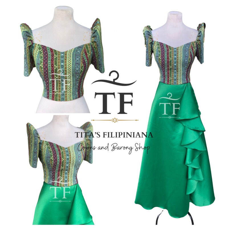 Modern Filipiniana Ethnic Green with Green Ruffles Skirt | Shopee ...