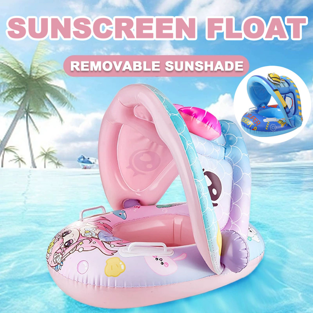 Pink Mermaid Kids Floater Inflatable Swimming Ring Blue Robot Baby Boat ...