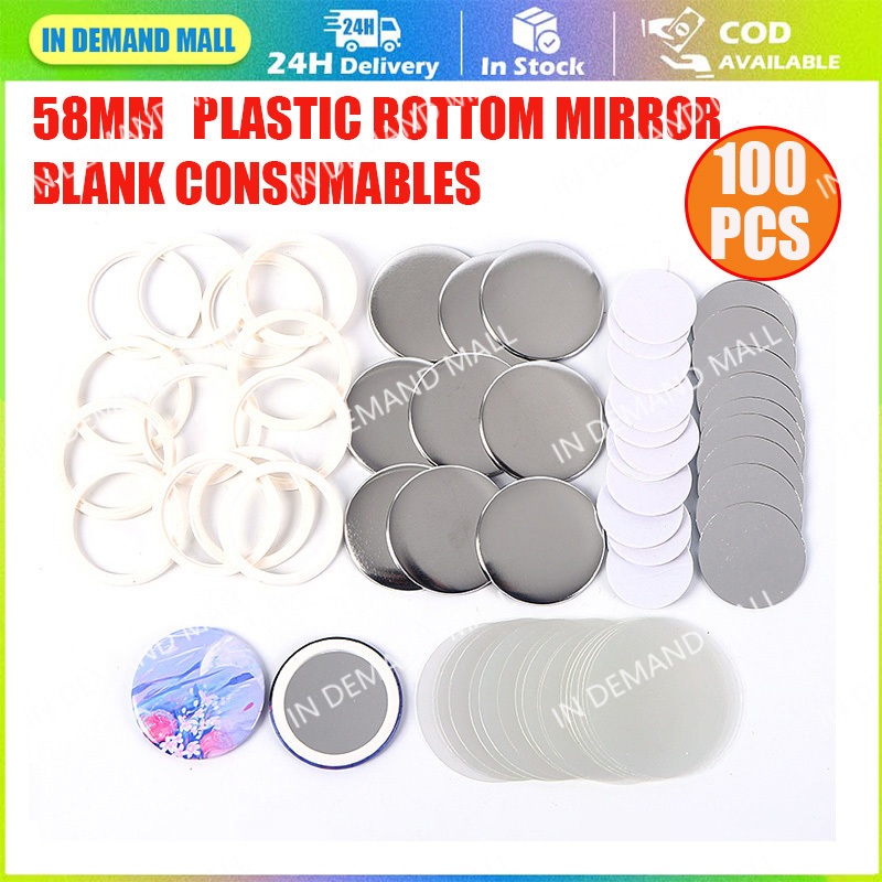 100Pcs 58mm Cosmetic Mirror Plastic DIY Badge Button Blank Raw Material ...