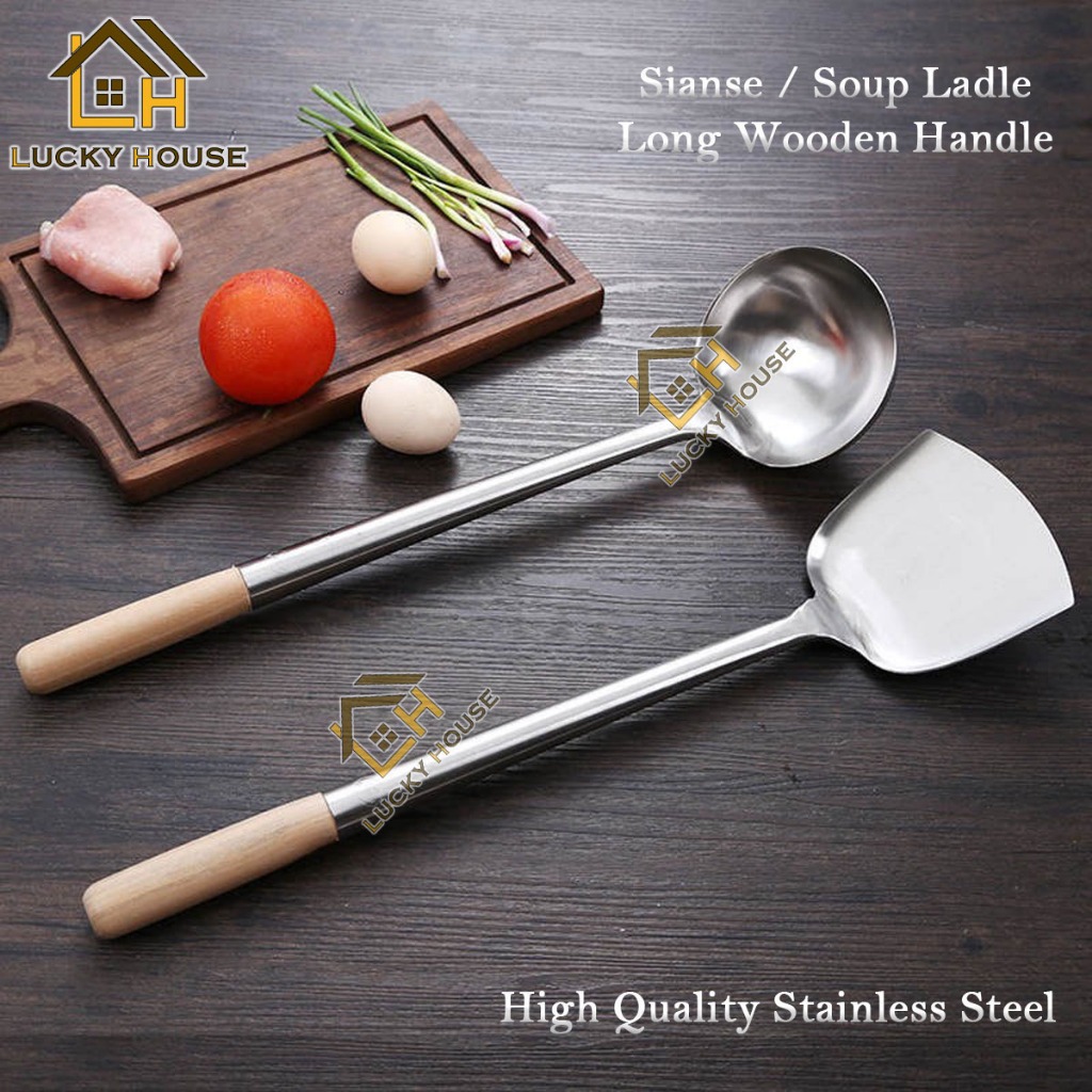 High Quality Sianse Soup Ladle Wooden Handle Stainless Steel Chef's ...