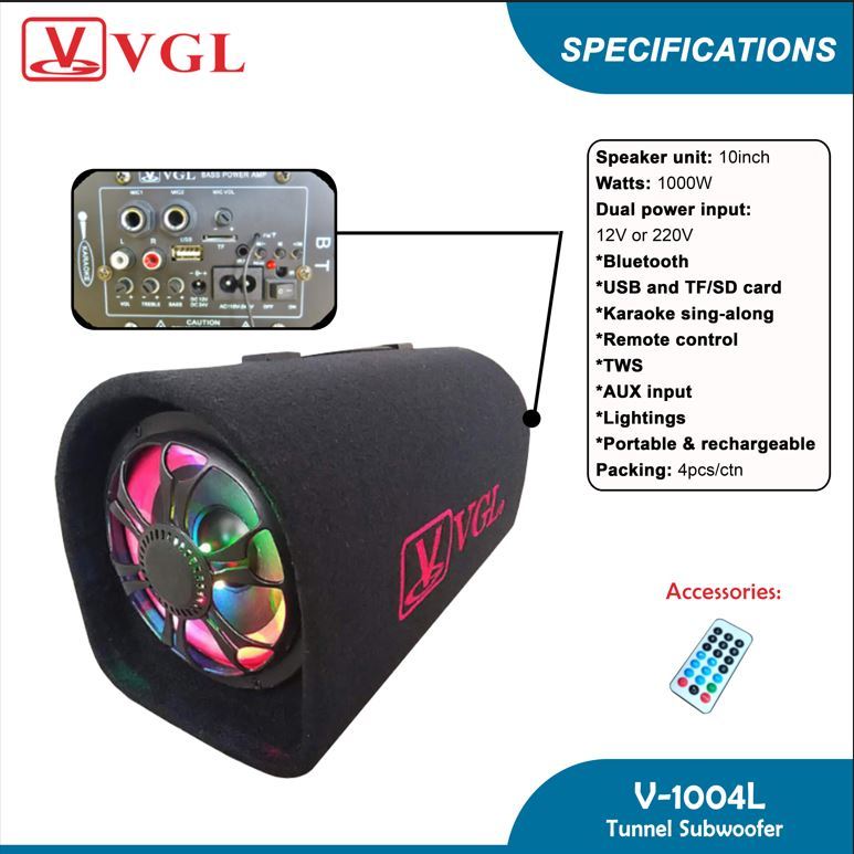 VGL BLUETOOTH TUNNEL SUBWOOFER SPEAKER ( V-1004L ) | Shopee Philippines