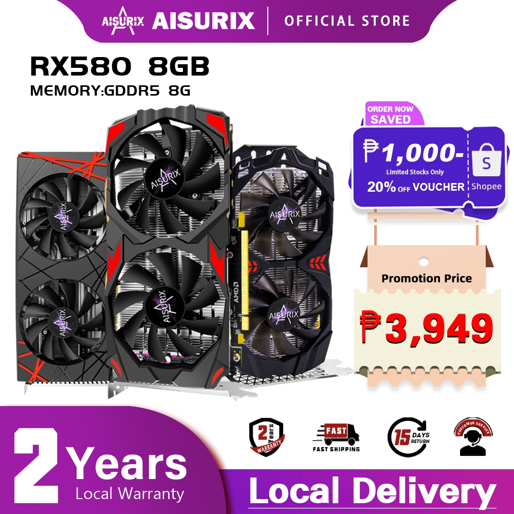 AISURIX Graphics Card RX 580 8GB GDDR5 256Bit 2084SP Computer GPU Video ...