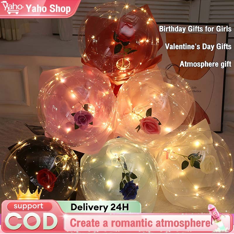 LED Luminous Balloon Rose Bouquet Balloon Transparent LED Clear Rose ...