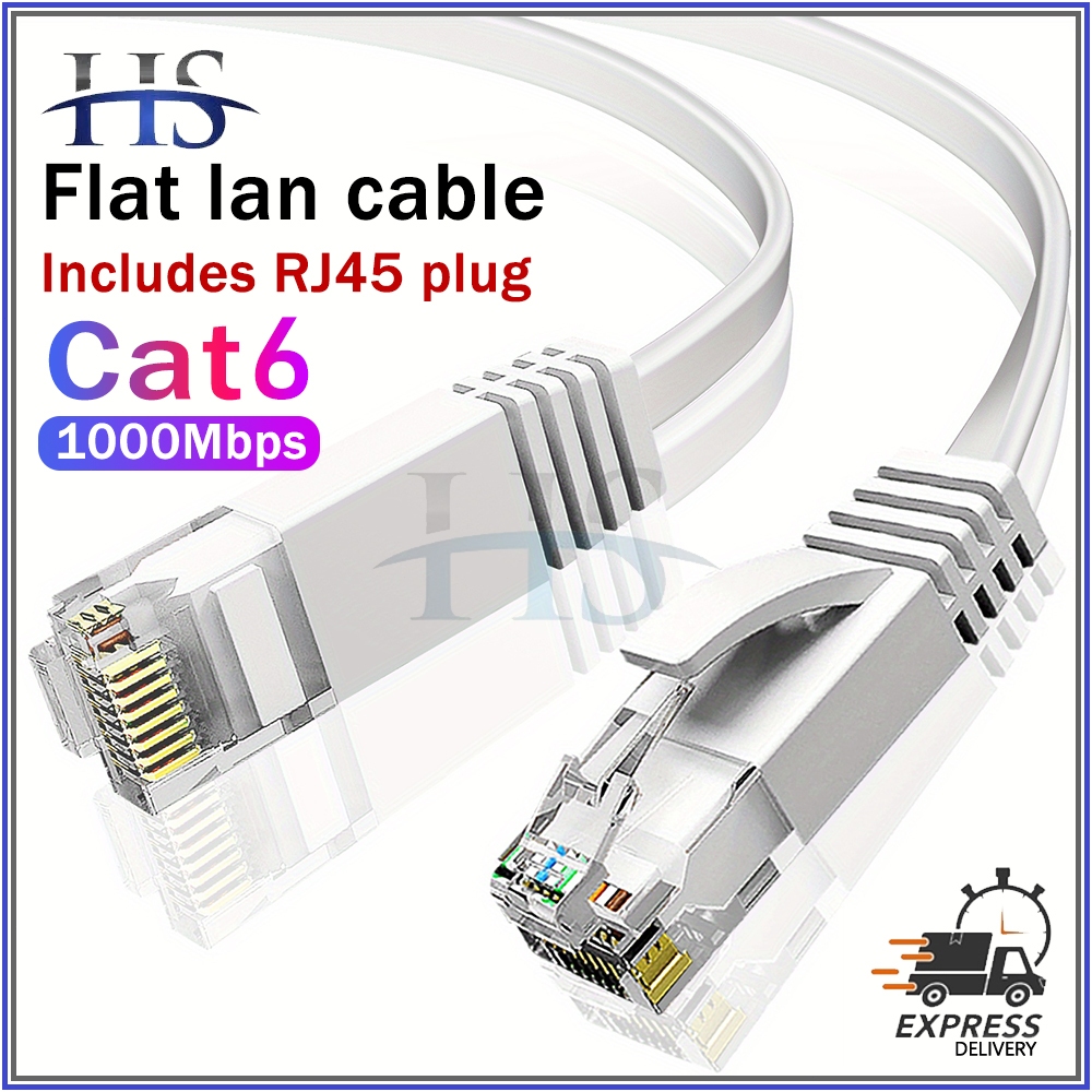 HS CAT6 Ethernet Cable RJ45 Internet Lan Cable Flat/Round 1000Mbps High ...